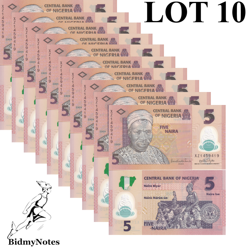 Nigeria 5 Naira 2009 P 38b(2) Polymer UNC 1/10 Bundle LOT 10 pcs