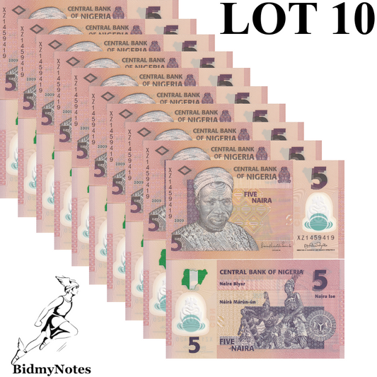 Nigeria 5 Naira 2009 P 38b(2) Polymer UNC 1/10 Bundle LOT 10 pcs
