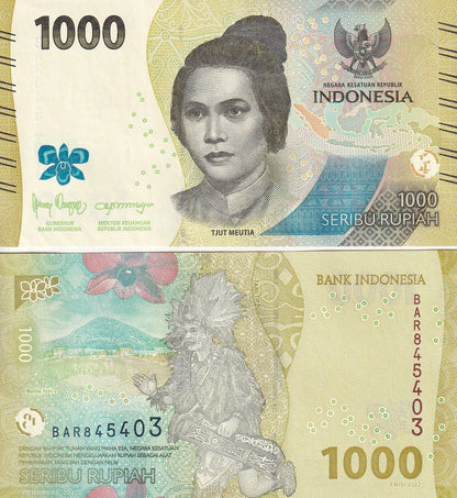 Indonesia 1000 Rupiah 2022 P 162  New design UNC 1/5 Bundle Lot 20 pcs