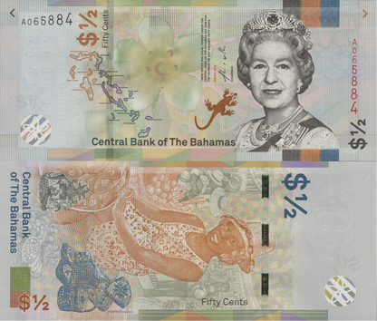 Bahamas 1/2 Dollar 2019 P A77 QEII UNC 1/20 Bundle Lot 5 pcs