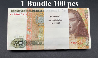 Peru 500 Intis 1987 P 134b UNC 1 Bundle Lot 100 pcs