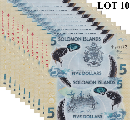 Solomon Islands 5 Dollars ND 2019 P 38 Polymer UNC 1/10 Bundle Lot 10 pcs