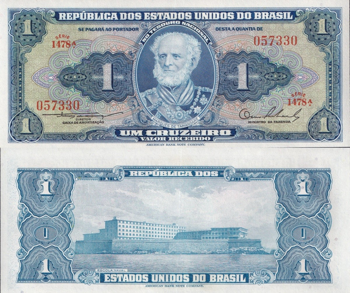Brazil 1 Cruzeiro ND 1954-1958 P 150 UNC 1/20 Bundle Lot 5 pcs