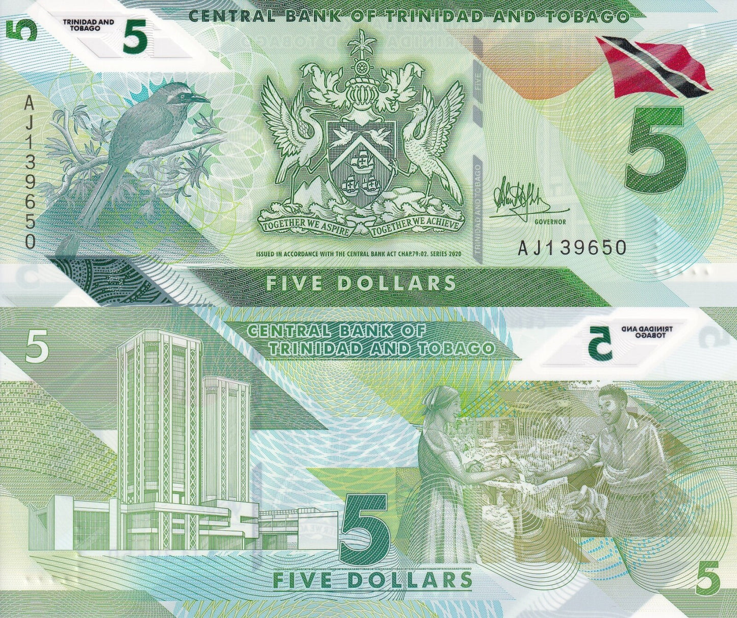 Trinidad and Tobago 5 Dollars 2020 P 61 Polymer UNC