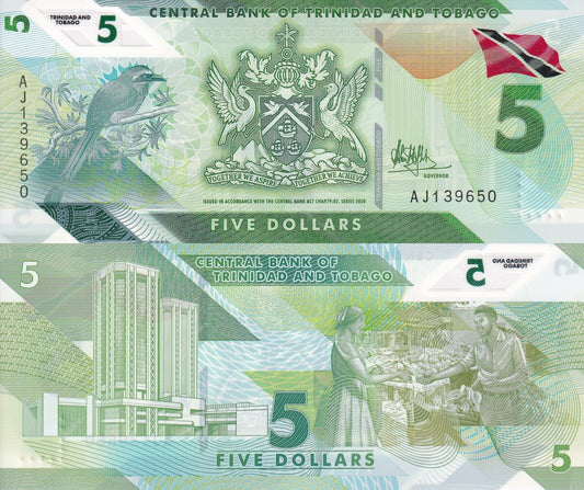 Trinidad and Tobago 5 Dollars 2020 P 61 Polymer UNC