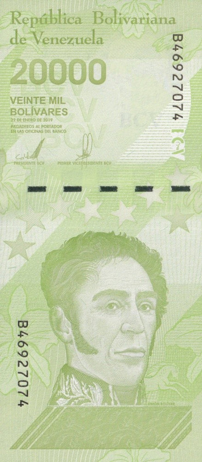 Venezuela 20000 Bolivars 2019 P 110(2) Narrow Security Thread UNC