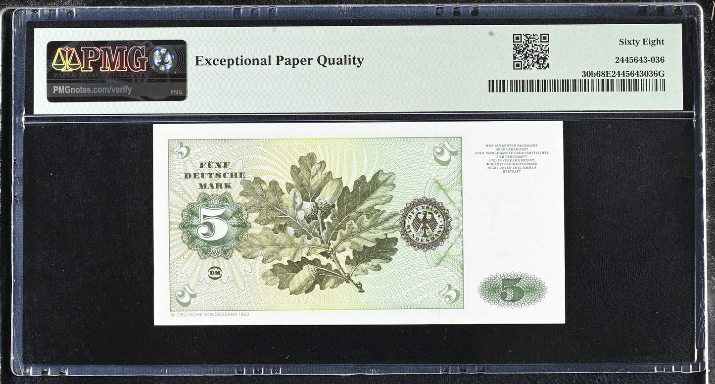Germany Federal Republic 5 Deutsche Mark 1980 P 30b UNC PMG 68 EPQ 2nd TOP POP