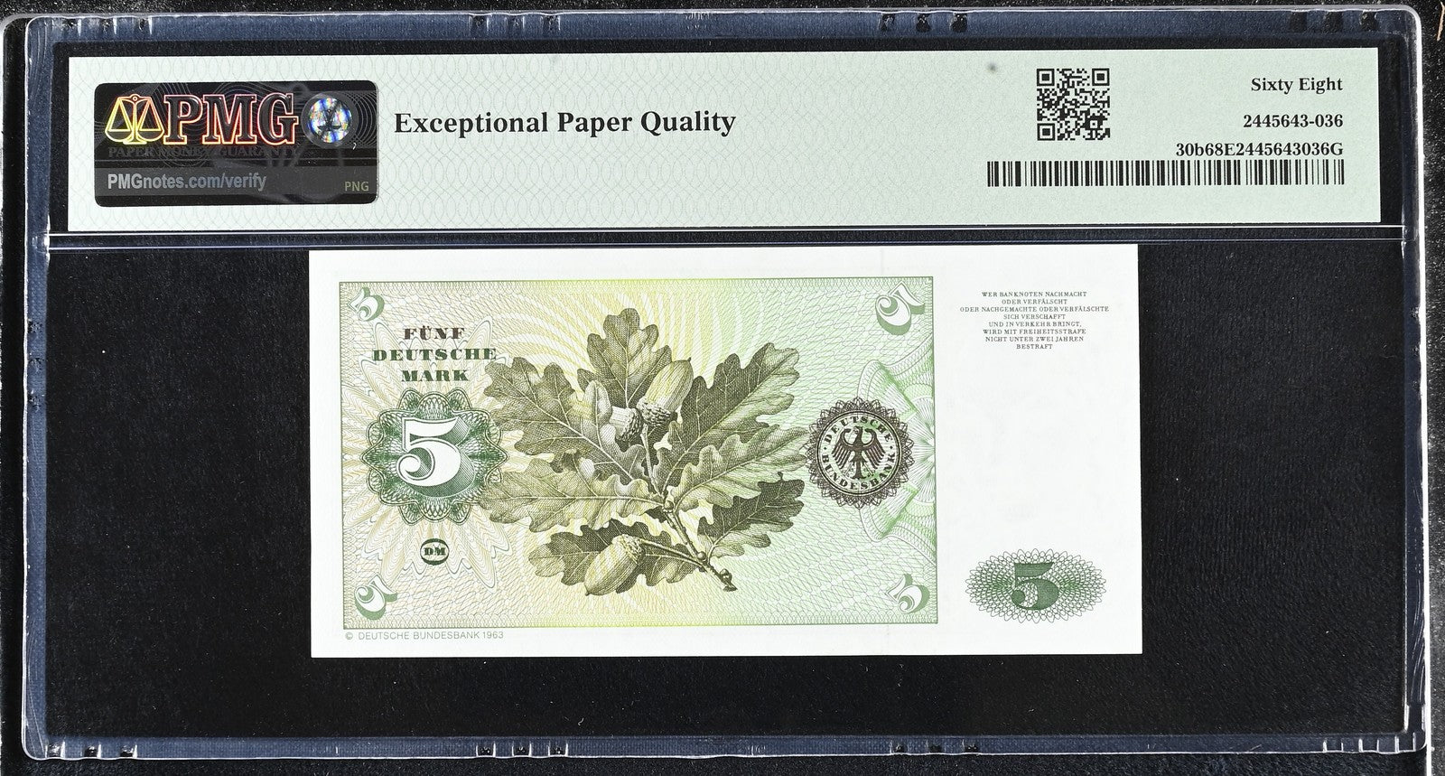 Germany Federal Republic 5 Deutsche Mark 1980 P 30b UNC PMG 68 EPQ 2nd TOP POP