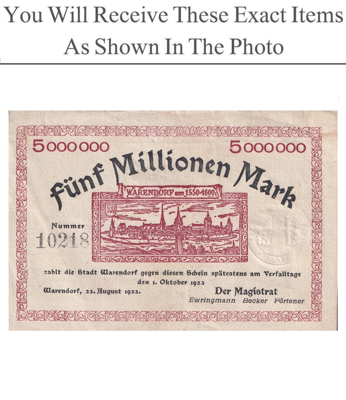 Germany Notgeld WARENDORF 5 Million Mark 1923