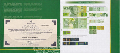Indonesia 20000 Rupiah 2016 P 158a UNC UNCUT 2 IN 1 With Folder