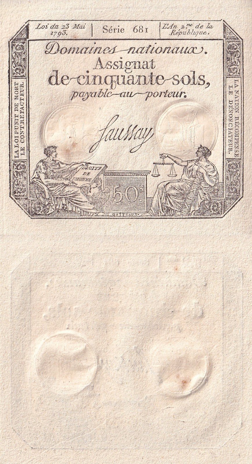 France 50 Sols 1793 P A70b UNC 