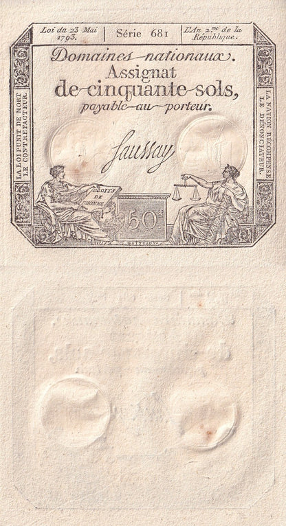 France 50 Sols 1793 P A70b UNC 
