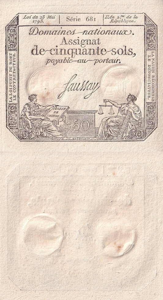 France 50 Sols 1793 P A70b UNC 