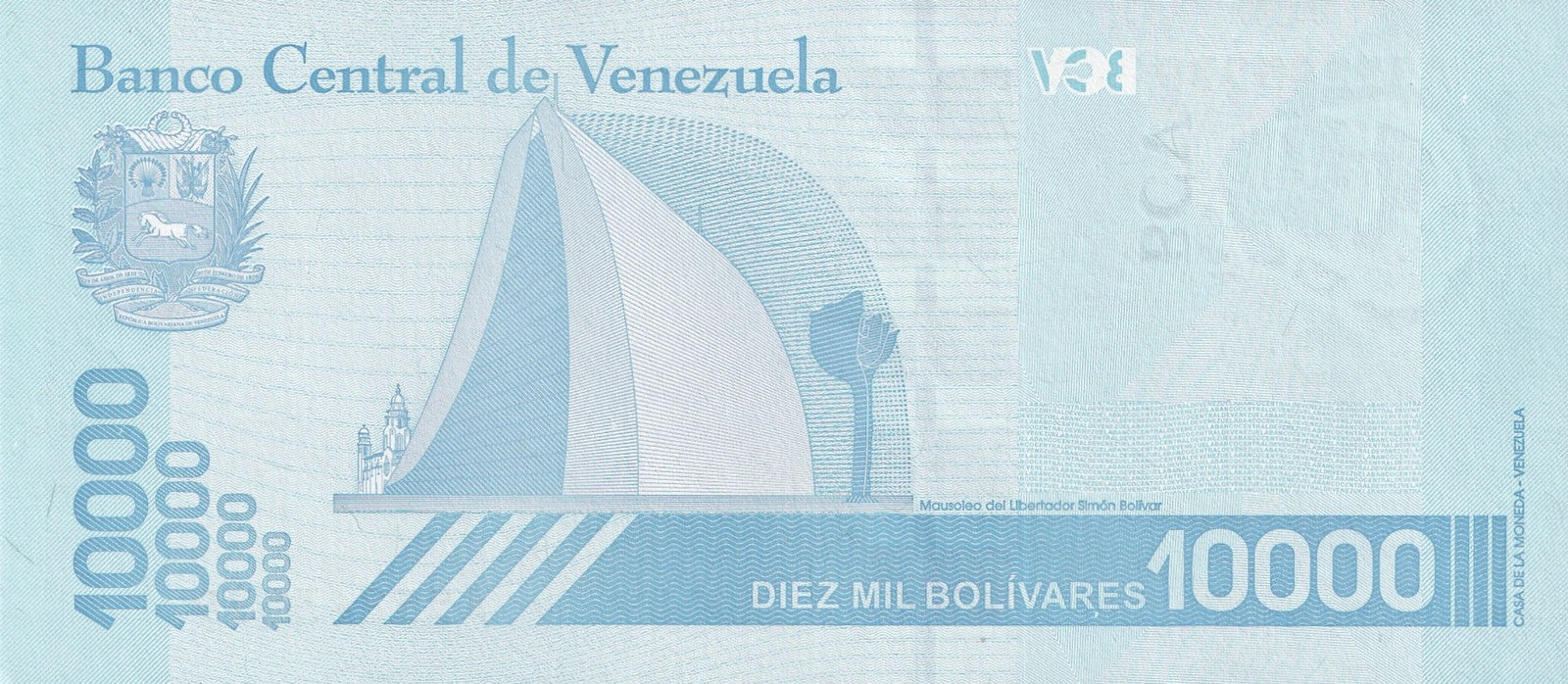 Venezuela 10000 Bolivares 2019 P 109(2) Narrow Security Thread UNC