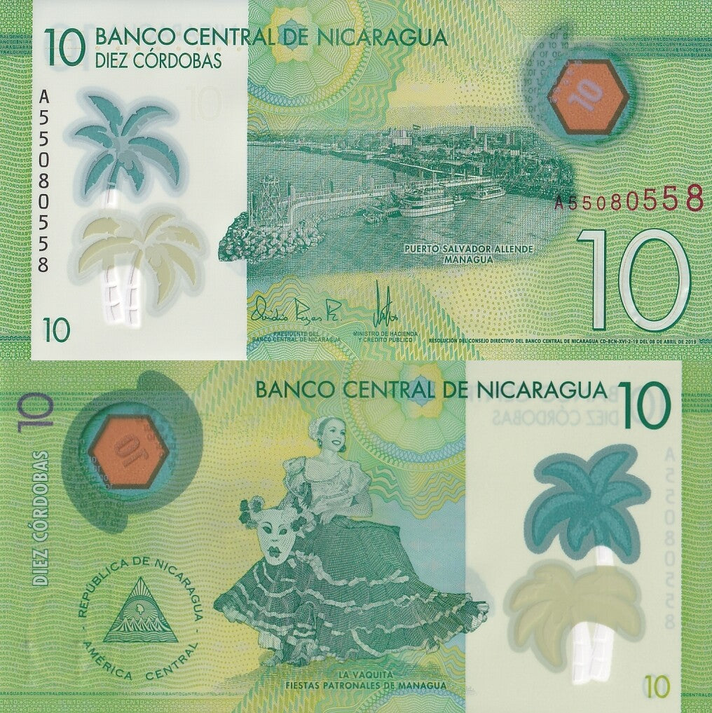 Nicaragua 10 Cordobas 2019 P 209a Polymer UNC