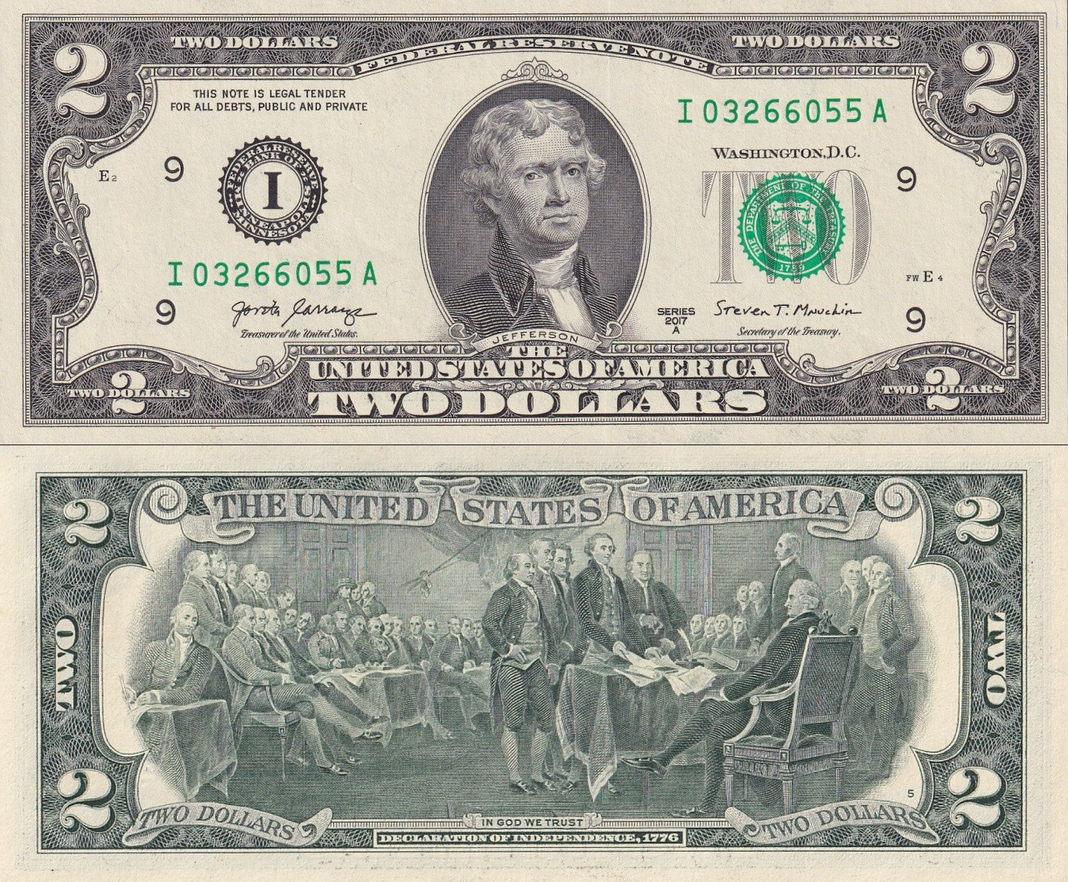 United States Of America USA 2 Dollars 2017A P 545 ''I'' MINNEAPOLIS UNC