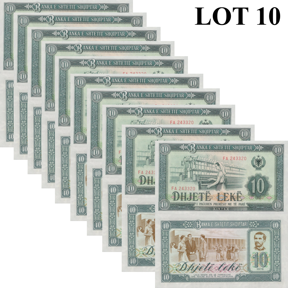 Albania 10 Leke 1976 P 43 UNC 1/10 Bundle Lot 10 pcs