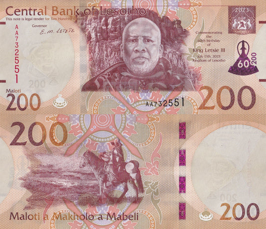Lesotho 200 Maloti 2023 P 31 Commemorative UNC AA First Prefix
