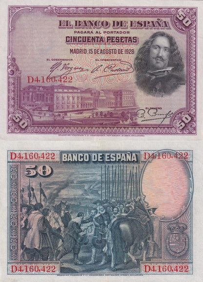 Spain 50 Pesetas 1928 P 75b AU UNC