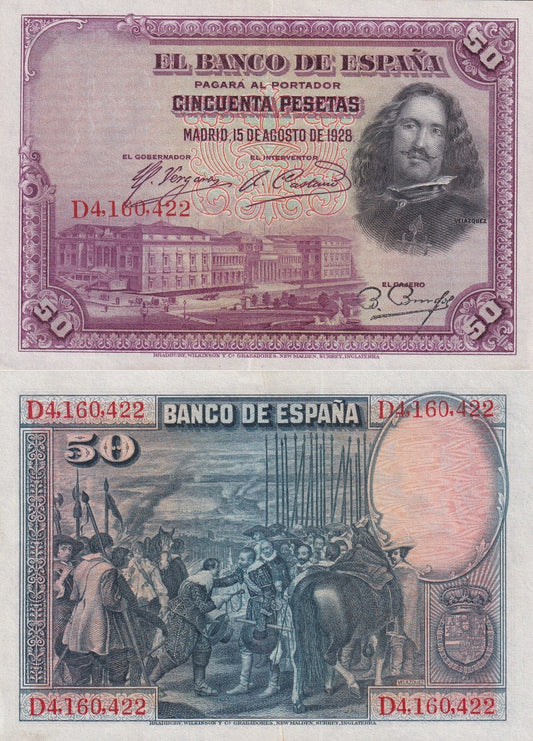 Spain 50 Pesetas 1928 P 75b AU UNC
