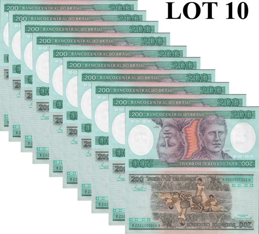 Brazil 200 Cruzeiros ND 1981-1984 P 199 UNC FOXING 1/10 Bundle Lot 10 pcs