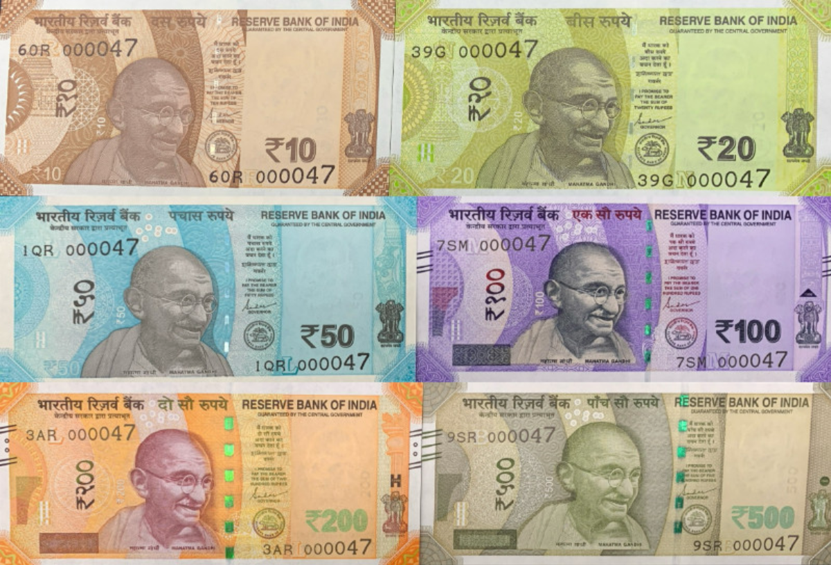 India 10 20 50-500 2022-2024 P 109-114 UNC Matching LOW No. 0000XX Set 6 Lot 5