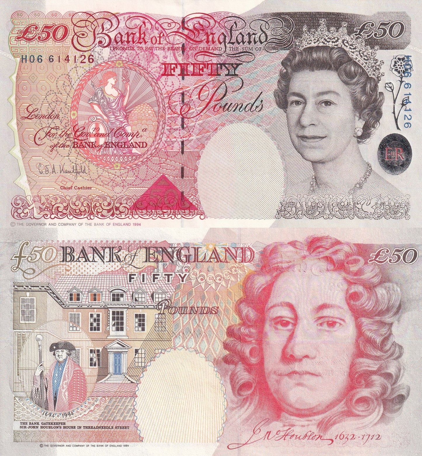 Great Britain 50 Pounds 1994 P 388 Signature: G. E. A. Kentfield UNC