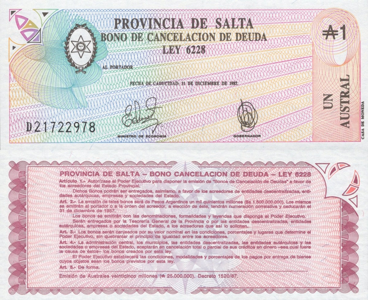 Argentina 1 Austrak 1987 P S2612e UNC