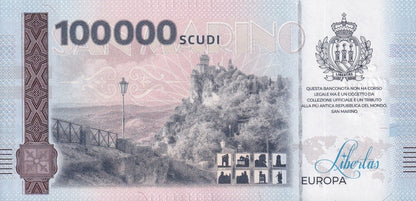 San Marino Republic 100000 Scudi Statua Della Liberta UNC COMM. Test Note