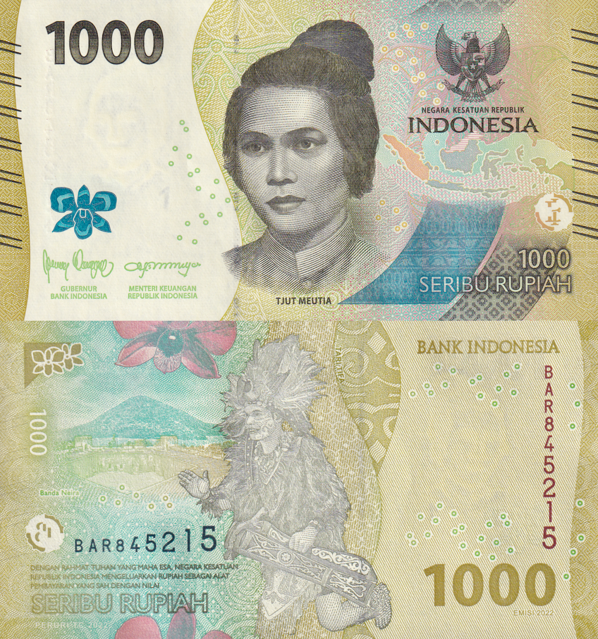 Indonesia 1000 Rupiah 2022 P 162 UNC 1/20 Bundle Lot 5 pcs