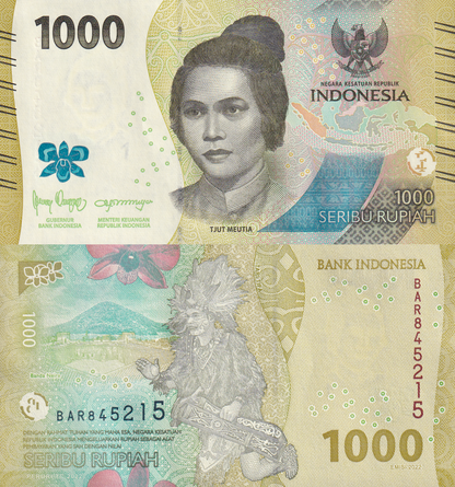 Indonesia 1000 Rupiah 2022 P 162 UNC 1/20 Bundle Lot 5 pcs