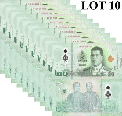 Thailand 20 Baht ND 2022 P 145(1-1) Polymer UNC 1/10 Bundle Lot 10 pcs