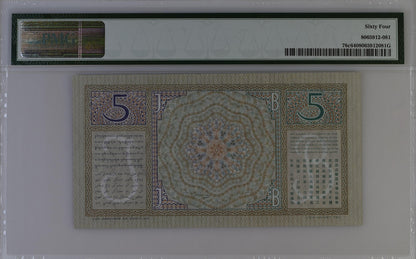 Netherlands Indies Javasche Bank 5 Gulden 1939 P 78c UNC PMG 64
