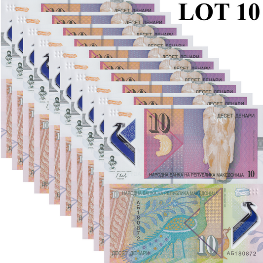 North Macedonia 10 Denari 2018 P 25 Polymer UNC 1/10 Bundle Lot 10 pcs