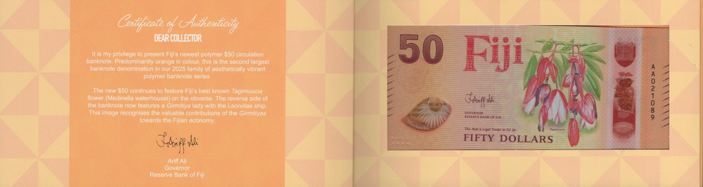 Fiji 50 Dollars 2026 P New Polymer Design UNC AA Prefix With Folder