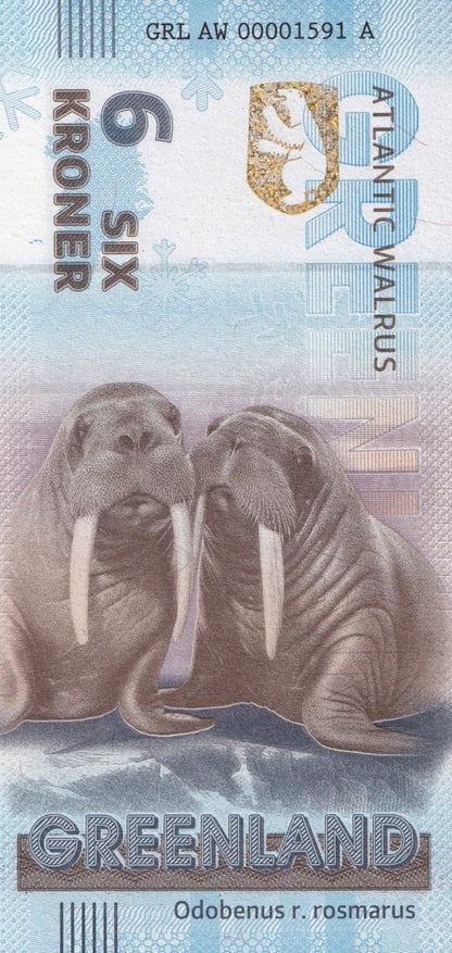 Greenland Souvenir Note 6 Krone Atlantic Walrus UNC Test Note