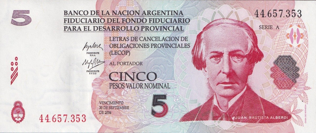 Argentina 5 Pesos 2006 P NL SERIE A UNC