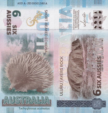 Australia Souvenir Note 6 Aussie Short-Beaked Echidna UNC
