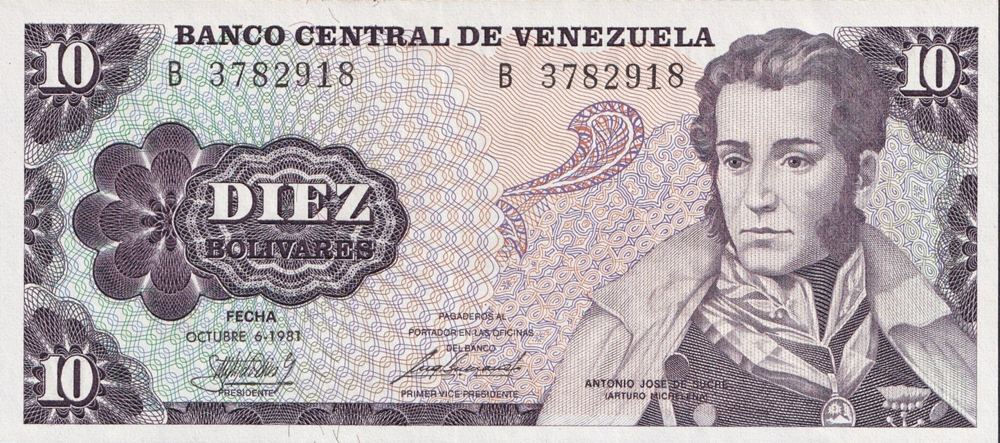 Venezuela 10 Bolívares 1981 P 60 UNC