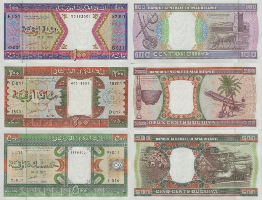 Mauritania 100 200 500 Ouguiya 2002 P 4k 5j 8c UNC Set 3 pcs Lot 5