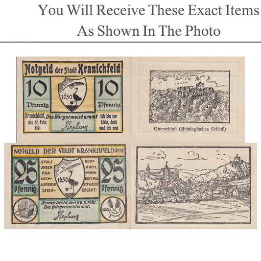 Germany Notgeld KRANICHFELD 10 25 Pfennig 1921 Set 2 pcs