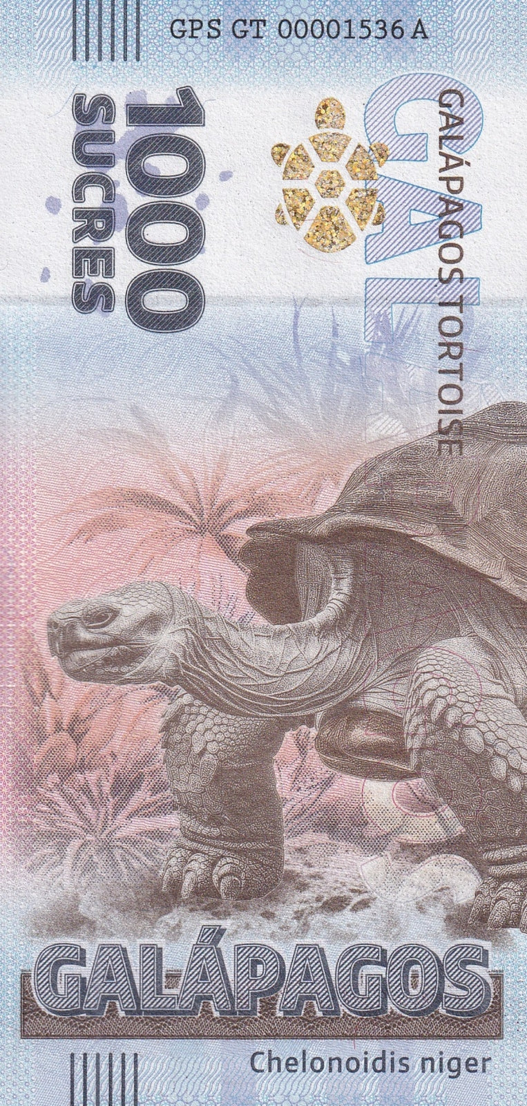 Galapagos Souvenir Note 1000 Sucres Galapagos Giant Tortoise UNC Test Note
