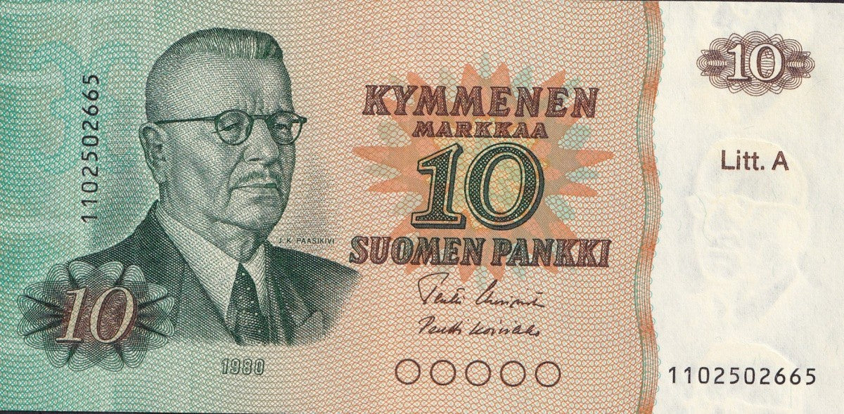 Finland 10 Markkaa 1980 P 112 Litt. A UNC