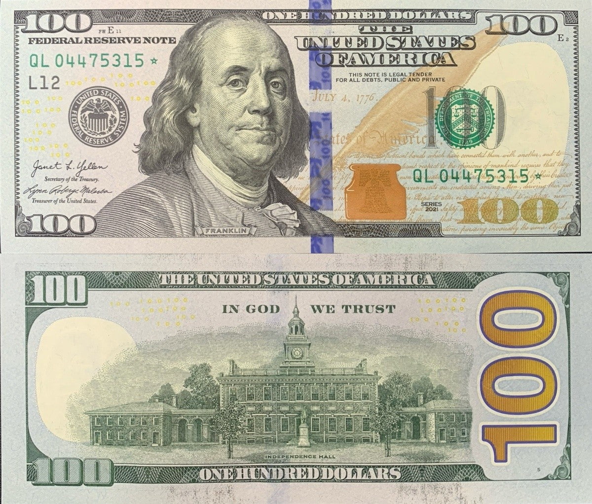 United States USA 100 Dollars 2021 P 555* San Francisco CA UNC Replacement