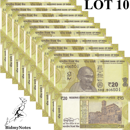 India 20 Rupees 2023 P 110 UNC 1/10 Bundle LOT 10 pcs