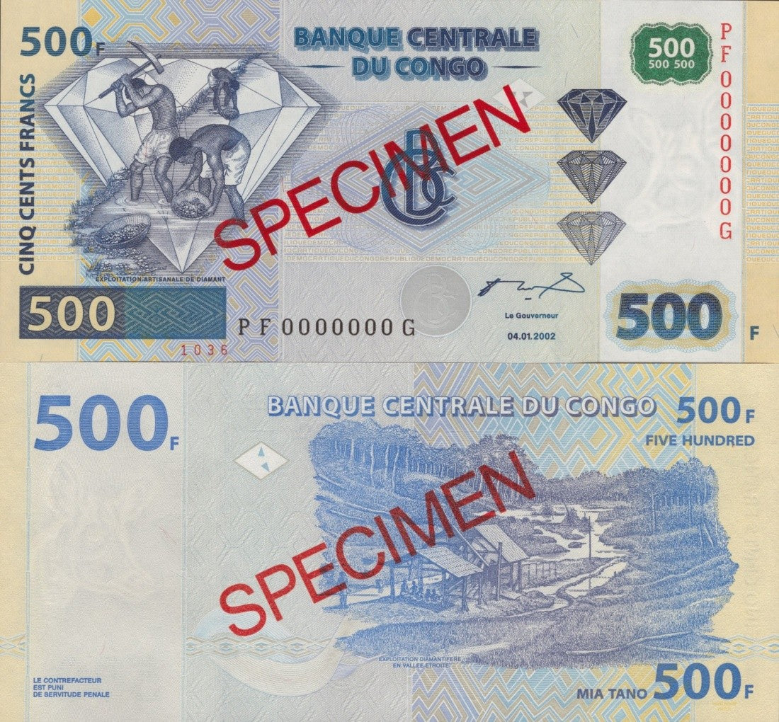 Congo Democratic Republic 500 Francs 2002 P 96a UNC Specimen