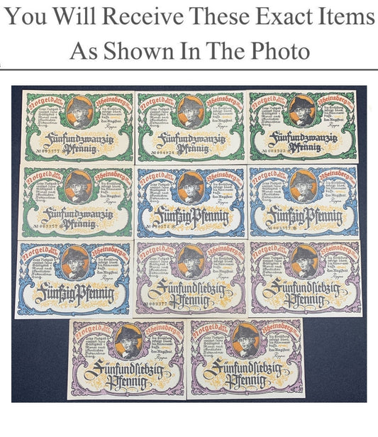 Germany Notgeld RHEINSBERG 25 50 75 Pfenning 1921 Set 11 pcs