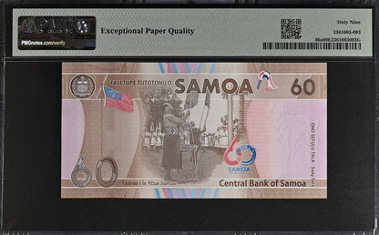 Samoa COMM. 60 Tala ND (2023) P 46a UNC PMG 69 EPQ LOW S/N 0000070 TOP POP