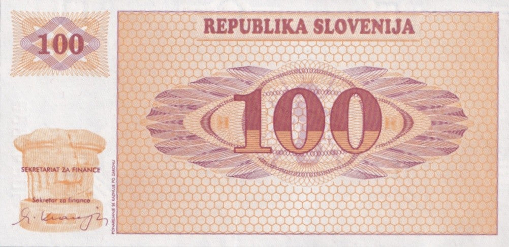 Slovenia 100 Tolarjev 1990 P 6 UNC SPECIMEN