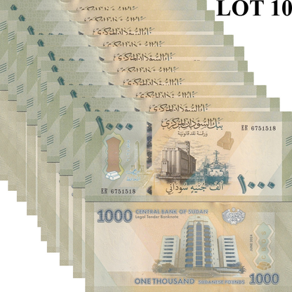 Sudan 1000 Sudanese Pounds 2024 2025 P New Design UNC 1/10 Bundle Lot 10 pcs